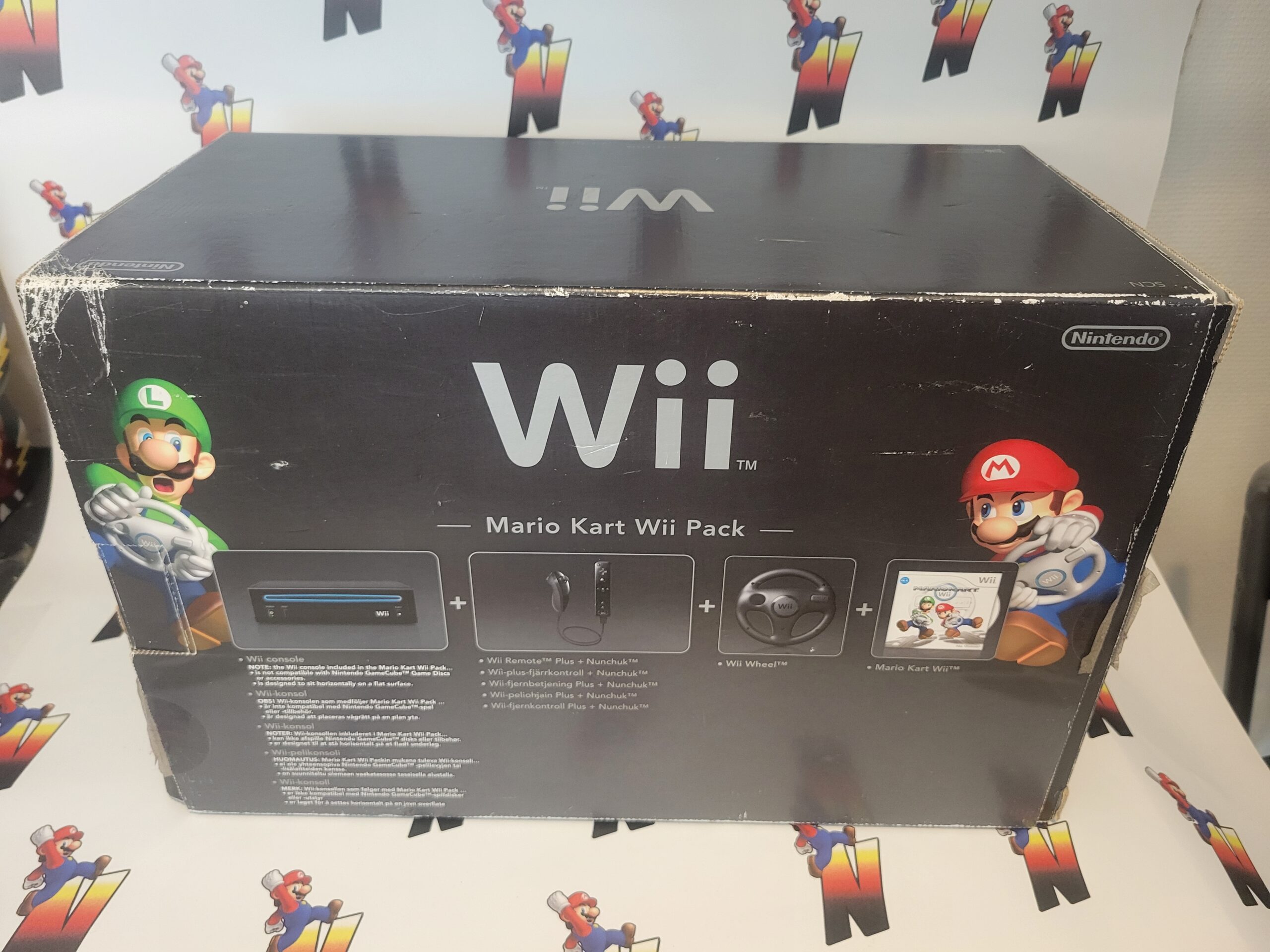 WII Enhet Svart med Mario Kart och ratt Komplett i kartong (Beg) - Bild 2